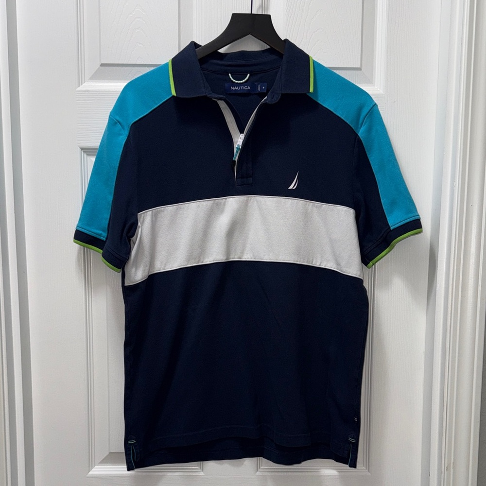 Nautica Men's Navy, Blue, and White Polo Shirt